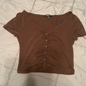 brown button up crop top